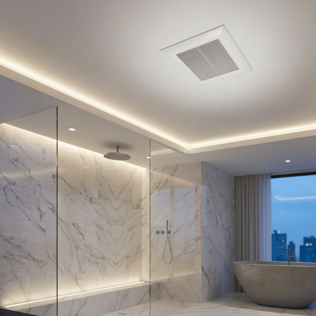 Modern bathroom with a ceiling-mounted exhaust fan